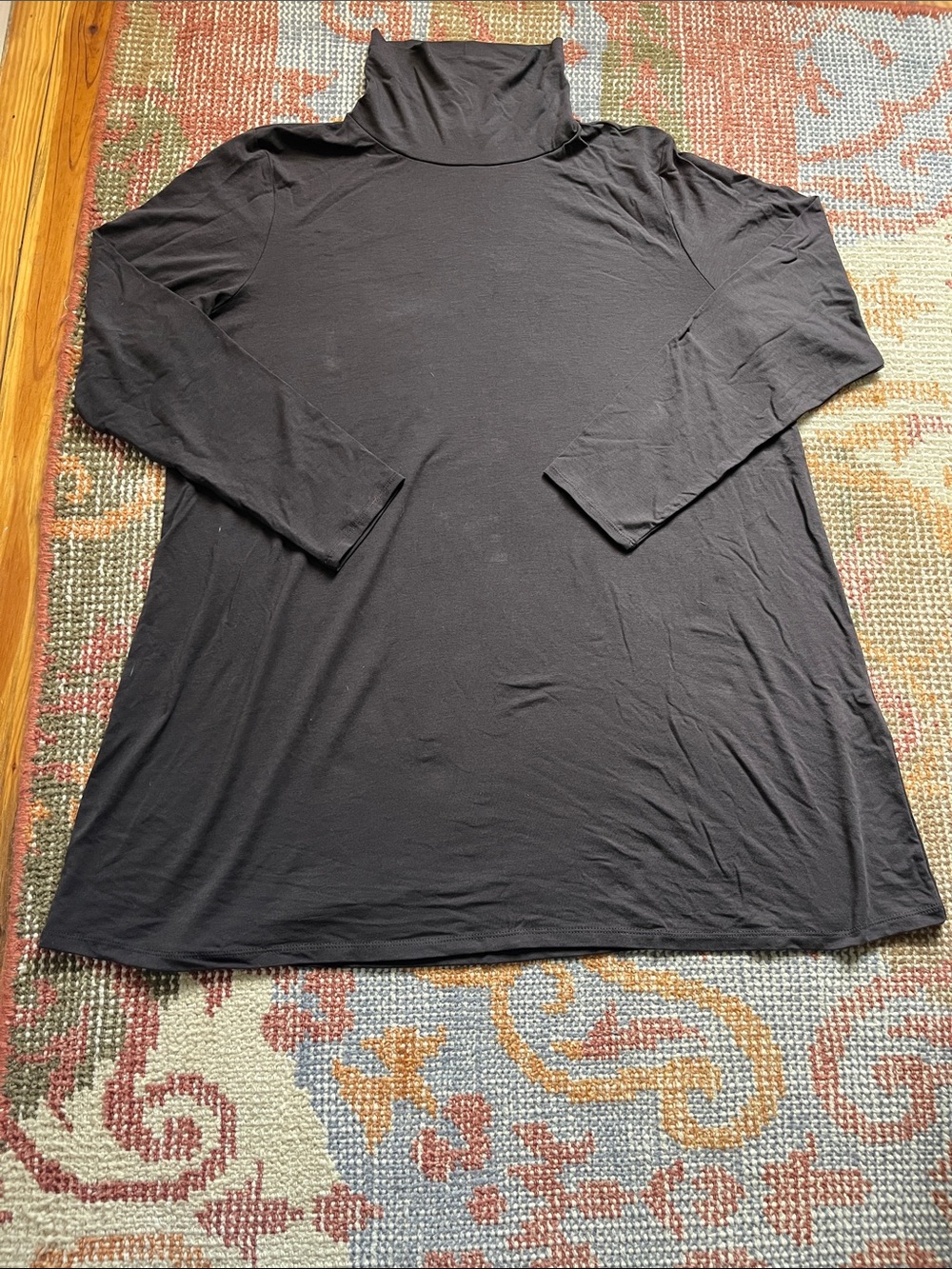 Eileen Fisher Brown Scrunch Neck Knit Tunic XL Brown A Line Long Sleeve
